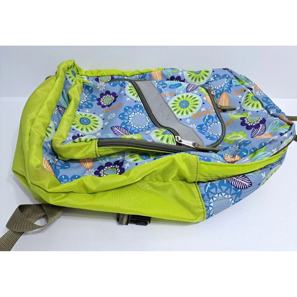 LL Bean Deluxe Backpack School Camp Blue Green Floral Hawaiian Geometric